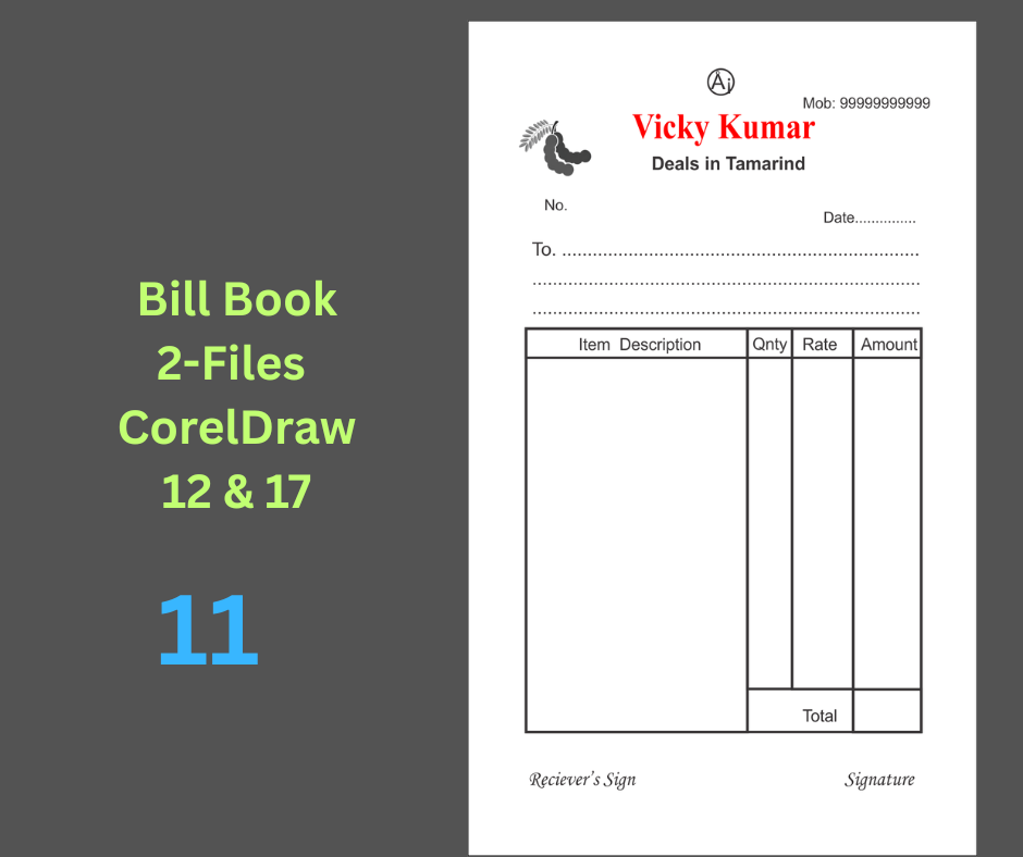 Tamarind Shop Bill Book-11 CDR File