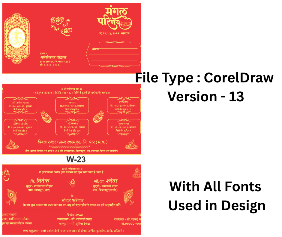 Hindu Wedding Card in Hindi Matter W-23