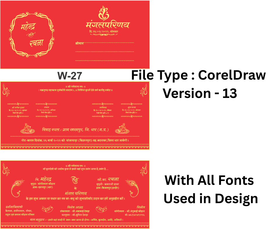 Hindu Wedding Card in Hindi Matter W-27