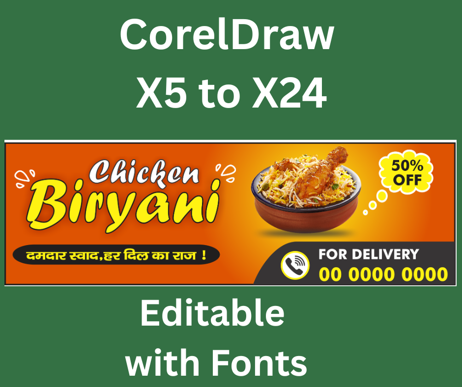 Chicken Biryani Shop Flex Banner Design | CorelDRAW CDR Editable - Image 2